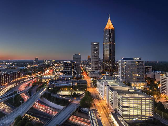 Metro Atlanta city skyline at dusk representing Best Masonry Co. service area